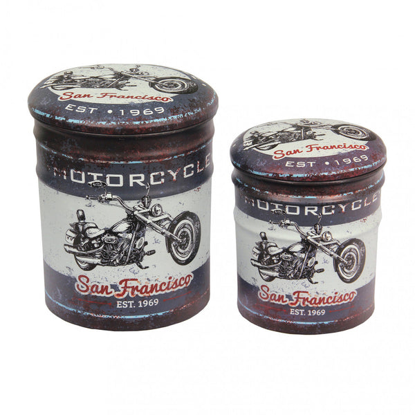 sconto Set 2 Pouf Conteneur Rond en MDF Moto Gris Foncé