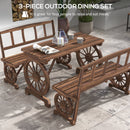 Set Tavolo e 2 Panchine da Giardino in Legno di Pino
