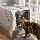 Lettiera Gatto Chiusa XL 61x41x38 cm con Coperchio Gradino Raccogli-lettiera e Paletta in Acciaio Inox e ABS Grigio Chiaro      