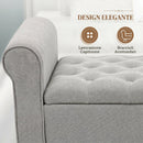 Panca Fondo Letto 126x48,5x57 cm con Contenitore e Braccioli Arrotolati in Tessuto Effetto Velluto Grigio Chiaro      