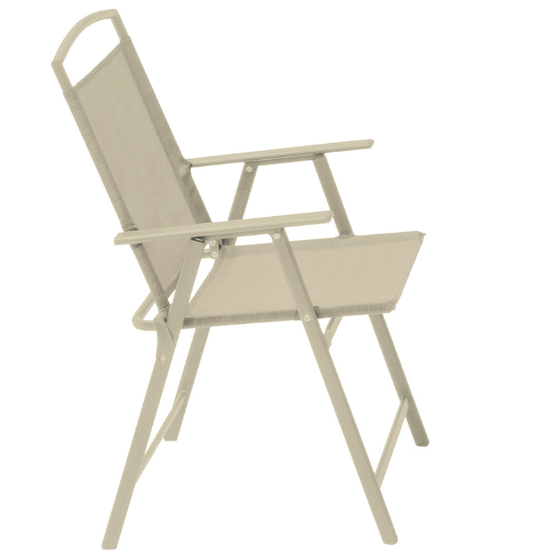 Set da Pranzo 6 Pezzi per Giardino Patio Tavolo Piano in Vetro con Ombrellone e 4 Sedie Pieghevoli Sabbia