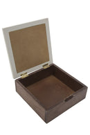Cofanetto Coppia Lignes 19x19x7 - 16x16x5,5 cm in MDF Bianco Marrone e Grigio