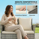 Set 4 Pezzi Salotto da Giardino con Divano a 2 Posti 2 Sedie Tavolino da Caffè in Rattan Grigio      