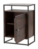 Comodino 1Door Burn 45x30x66 cm in Legno di Acacia e in Ferro Marrone