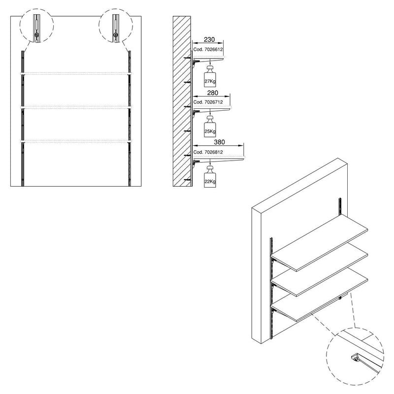 Kit per Fissaggio Mensole 230 mm in Acciaio Emuca Bianco