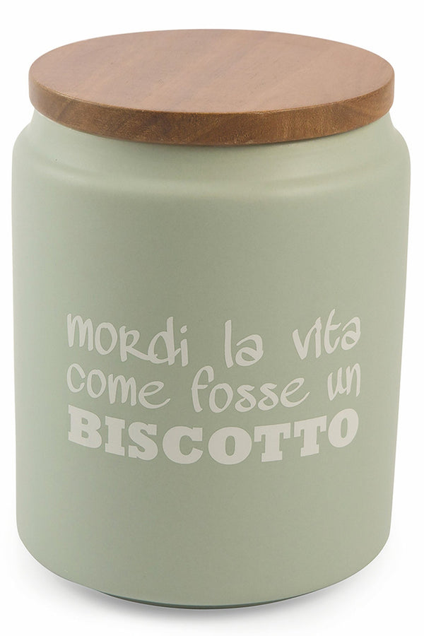 prezzo Pot à biscuits en grès avec écriture Ø14x18 cm avec couvercle en bambou Villa d'Este Home Tivoli