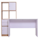 Scrivania con Scaffalatura 5 Ripiani e 2 Cassetti in Legno Bianco Rovere 153x60x148 cm 
