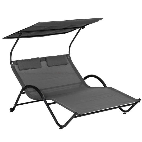 Lettino Prendisole 2 Posti da Giardino 200x137x138 cm con Tetto Parasole in Acciaio Grigio online