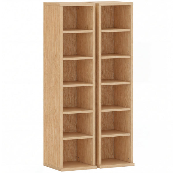 Set 2 Librerie Porta CD 21x22,5x88,5 cm 6 Ripiani Regolabili per 204 CD in Legno Naturale prezzo