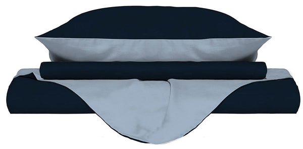 sconto Housse de couette avec sac et taies d'oreiller Réversible Bleu Foncé/Bleu Clair Différentes Tailles