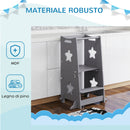 Scala Montessori Convertibile  60x44.5x86 cm in Set Tavolo e Sedie con Barra di Sicurezza in Legno Grigio      