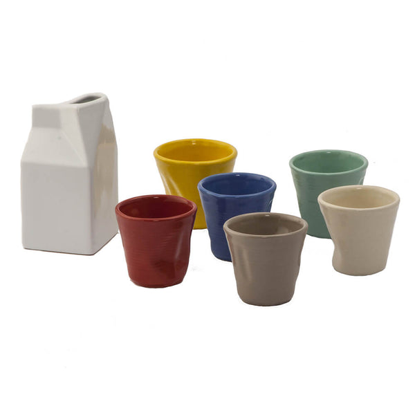 acquista Lot de 6 tasses à café froissées multicolores avec pot à lait en grès Kaleidos blanc