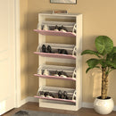 Scarpiera 4 Ante 63x24x150 cm Ripiani Doppia Profondità in MDF Bianco e Rosa 