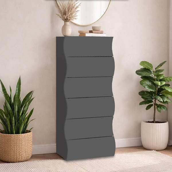 online Cassettiera 6 Cassetti Onda 50x40x121,7 cm Finitura in Melamina Antracite Opaco