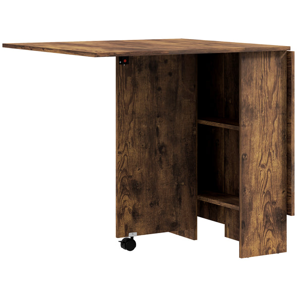 Tavolo da Pranzo Pieghevole a Ribalta 140x75x74 cm per 6 Persone con 2 Ripiani in Melamina Marrone Rustico prezzo
