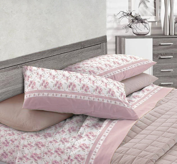 acquista Ensemble de draps en coton dessus et dessous et taies d'oreiller roses Cober Fioretto différentes tailles