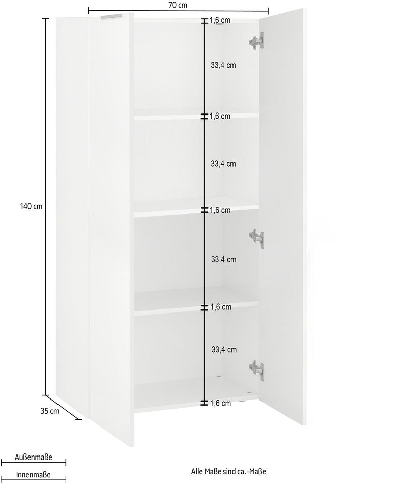 Armadio Libreria Doppia Anta 70x35x140 cm Dalia Bianco Lucido  