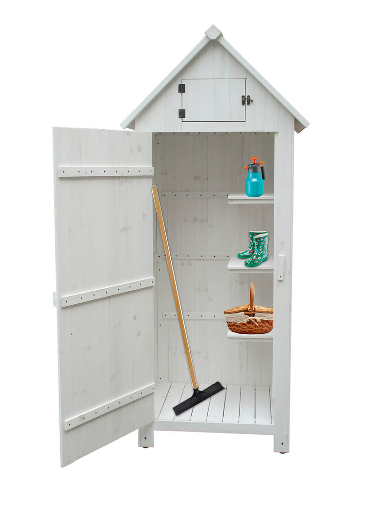 Casetta Box da Giardino 77x55xH179 cm in Legno di Abete 10mm Bianco Armoire