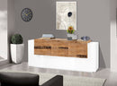 Credenza 3+2 Ante e 2 Cassetti 220x86x45 cm New Coro Bianco Lucido e Acero Pereira