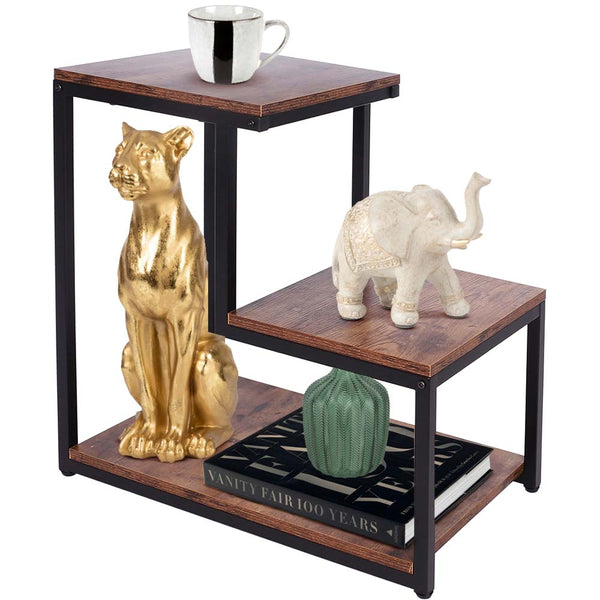 Tavolino Design Moderno Industriale 3 Ripiani Legno Metallo sconto