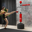 Sacco Boxe da Terra 4 in 1 con 2 Speedball Barra Girevole e Sacco Altezza Regolabile da 160-230 cm Rosso      