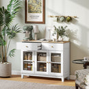 Credenza Cucina Mobile Buffet Ante in Vetro 100x35x80.3cm Bianco e Rovere      