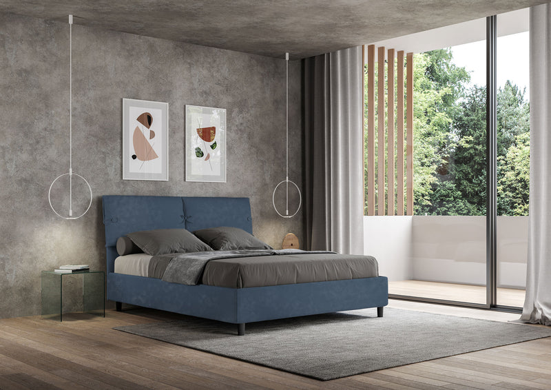 Letto Matrimoniale con Alzata Comoda Imbottito in Microfibra Sleeper Blu Varie Misure