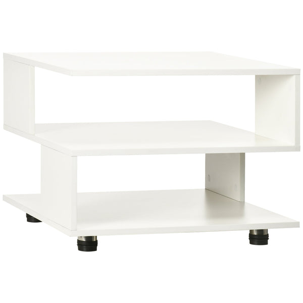 online Table basse asymétrique 60x60x45 cm avec étagères et pieds réglables en bois blanc