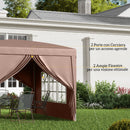 Gazebo da Giardino 3x3 m Pieghevole con 4 Pannelli Laterali in Acciaio e Tessuto Oxford Caffè   