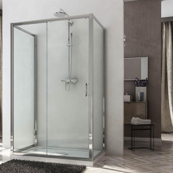 sconto Cabine de Douche 3 Côtés 1 Porte Coulissante En Cristal Transparent 6mm H185 Fosterberg Kolding Trio Différentes Tailles
