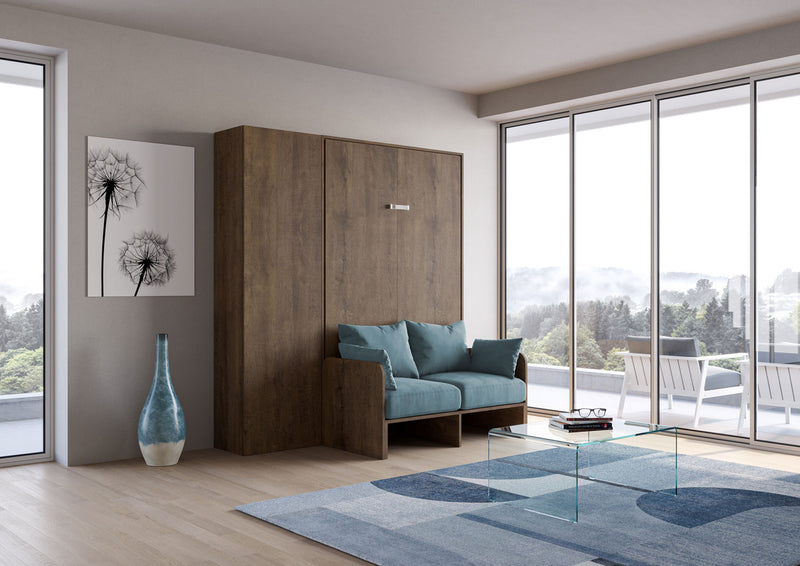 Letto Una Piazza E Mezzo A Scomparsa 120 Kentaro Con Divano E Colonna Noce e Azzurro      