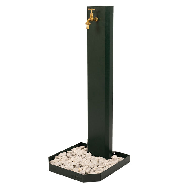 Fontana da Giardino Design a Colonna Ovale Rubinetto in Ottone e Base con Ciottoli Verde sconto