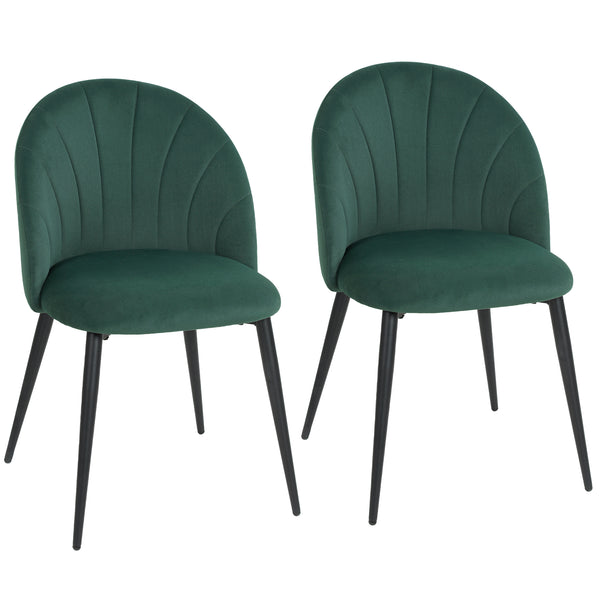sconto Set 2 Sedie da Pranzo 52x55x79 cm Imbottite con Schienale a Conchiglia in Velluto Verde Scuro