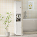 Mobile Alto a Colonna Bagno 30x30x170 cm con 2 Ripiani Aperti e 2 Armadietti in Legno Bianco      