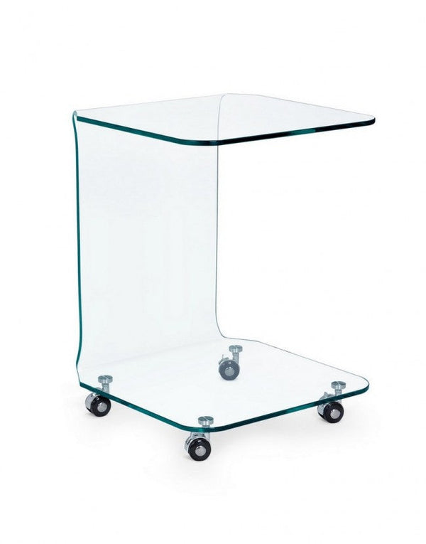 Table basse carrée à roulettes Iride avec verre en verre sconto