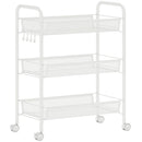 Carrello da Cucina a 3 Livelli 41,5x26,5x63 cm con Cesti Removibili e 4 Ruote in Acciaio e Plastica PP Bianco      