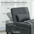 Poltrona Letto Singolo 65,5x104x81 cm Reclinabile 4-in-1 in Tessuto Effetto Lino Grigio      