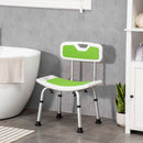 Sedia per Doccia 51,5x49,5x68,5-81 cm Altezza Regolabile su 6 Livelli e Schienale Ricurvo in Alluminio ed EVA Verde e Bianco