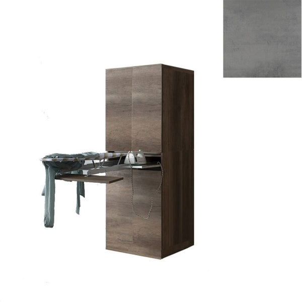 acquista Mobile Lavanderia a Colonna per Lavatrice o Asciugatrice con Asse da Stiro e Ante 70x70x192A cm in Nobilitato Unika Grigio Cemento