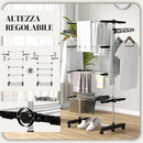 Stendino Verticale 4 Ripiani Regolabili 142x55x172 cm in Acciaio e Plastica Nero e Argento 