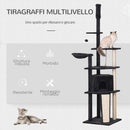 Albero Tiragraffi per Gatti 56x56x240 cm in Peluche e Corda di Juta Grigio Scuro e Beige
