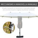 Ombrellone Doppio a 12 Stecche 455x265x238 cm con Base a Croce e Manovella in Acciaio e Poliestere Beige      