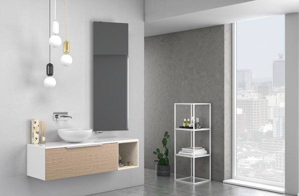acquista Meuble de Salle de Bain Suspendu 135 cm Mactan Droit Lavabo Blanc et Chêne et Miroir TFT