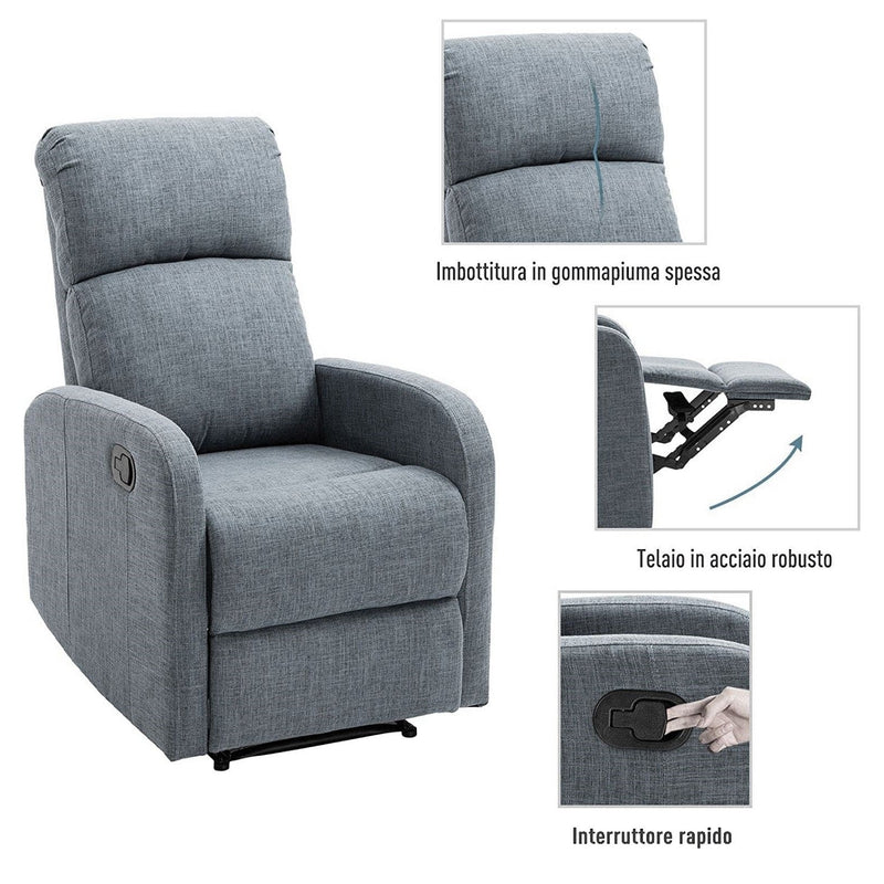 Poltrona Relax Manuale Reclinabile in Tessuto Tortora