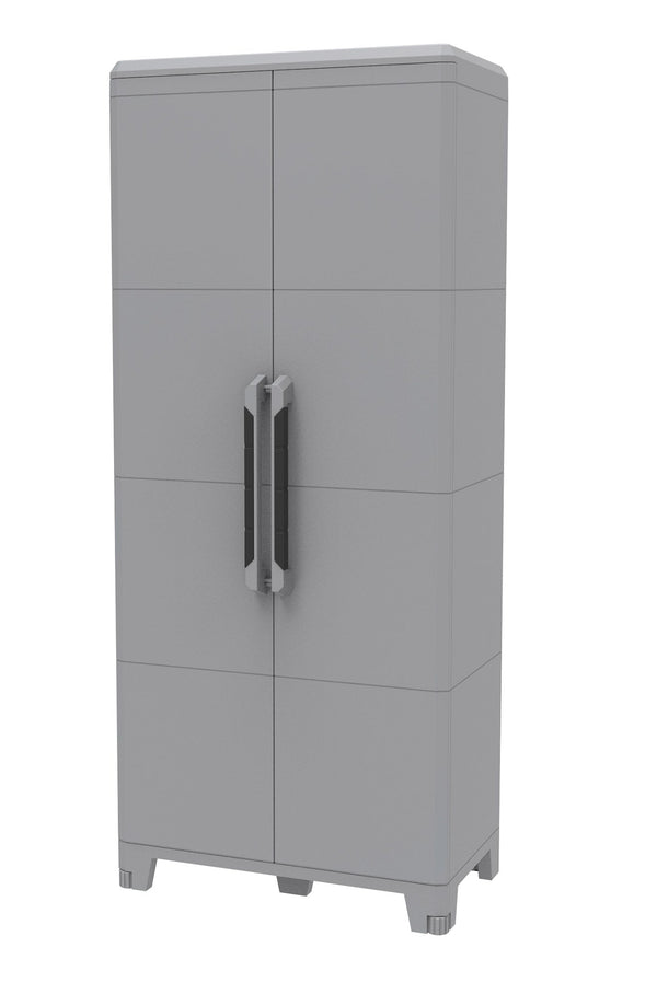 Armoire à balais d'extérieur modulable 78x43,6x184,4 cm 2 portes 3 étagères en polypropylène transformable gris et noir acquista
