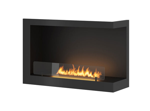 sconto Cheminée Bioéthanol Encastrable 84x54 cm avec Vitre Intérieure P800 V1 Angle Droit Noir