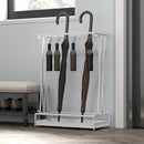 Portaombrelli 50x24x68 cm con Vaschetta per l'Acqua 21 Fori e 24 Ganci per Ombrello in Acciaio Bianco      