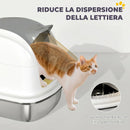 Lettiera per Gatto Chiusa XL con Coperchio Sollevabile Paletta Pacchetto Deodorante in Acciaio Inox Bianco      