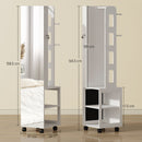 Specchio Girevole con Armadietto Portagioielli e Appendiabiti 37x40x165,5 cm Luce LED Regolabile e Serratura in MDF Bianco  