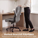 Sedia Ufficio Girevole 70x67x99-108 cm con Braccioli Ribaltabili Altezza Regolabile e Dondolo in Tessuto Effetto Lino Grigio      